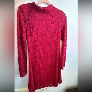 Onyx Deep Red Lace Long Sleeve Dress